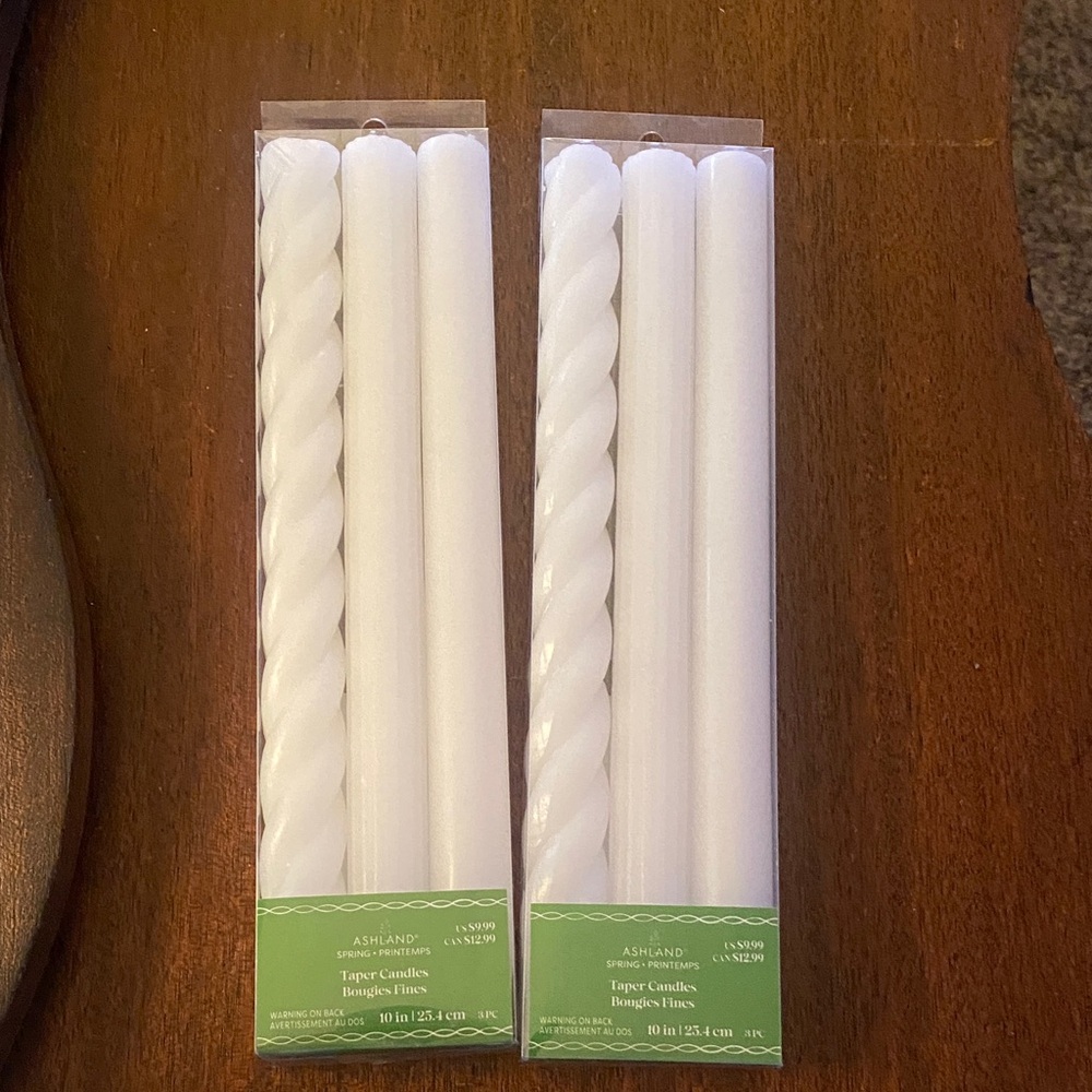 NWT White 10” tapper candles, total of 6. New in boxes